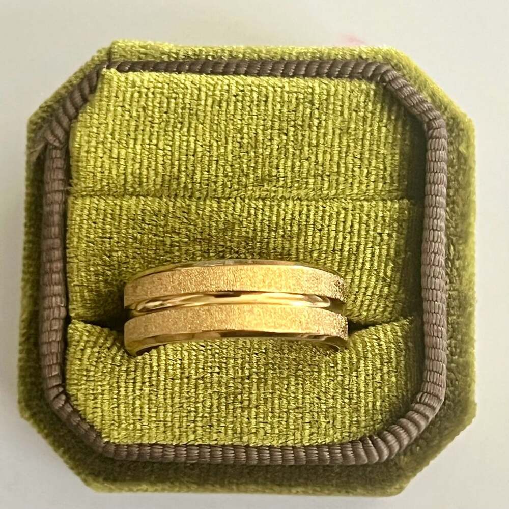 Gold Tungsten Groove Detail Frosted Finish 8mm Ring Size 10